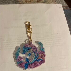 Beaded Dolphin Keychain with Floral Design